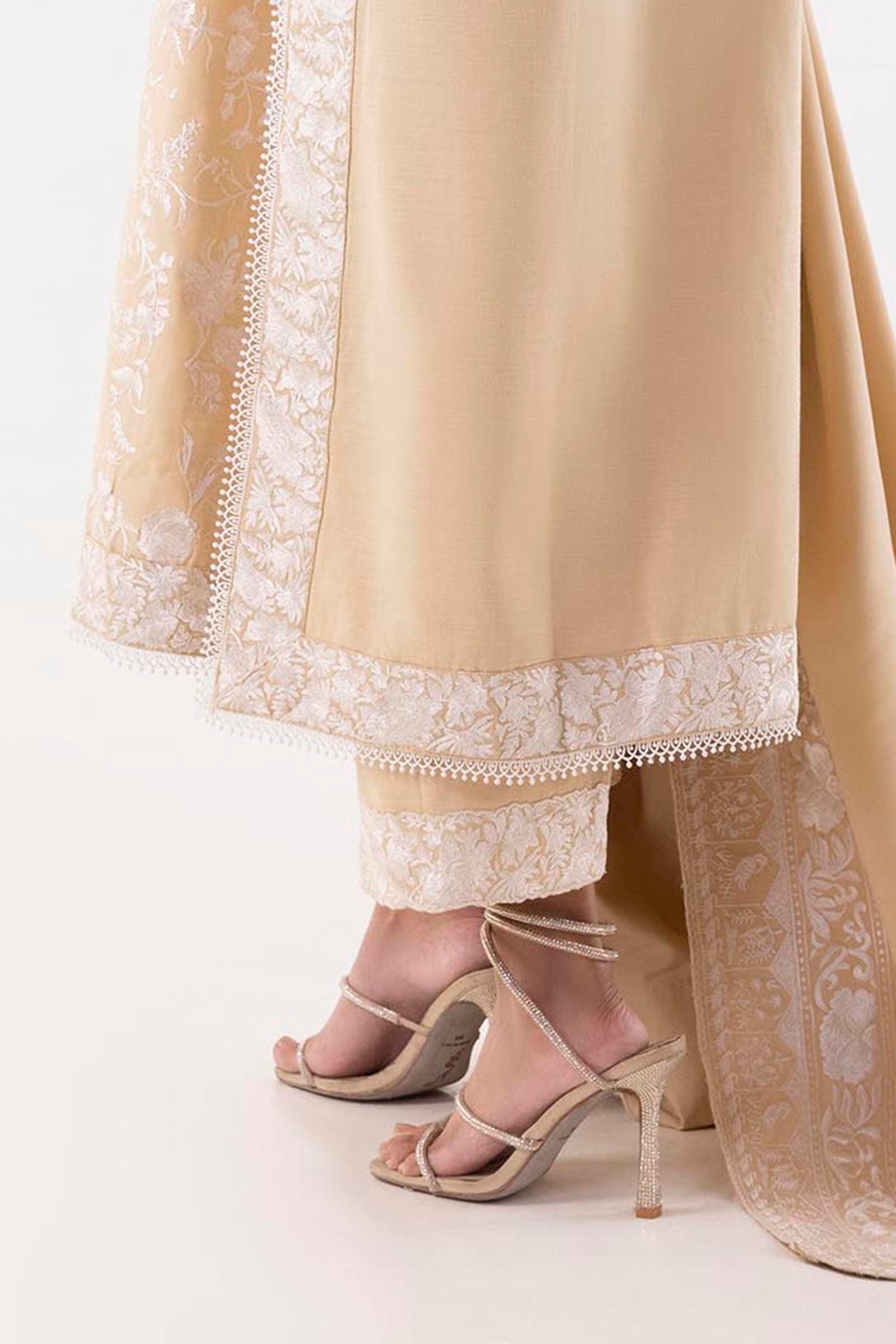 Stitched Beige Embroidered Culotte Secondary image
