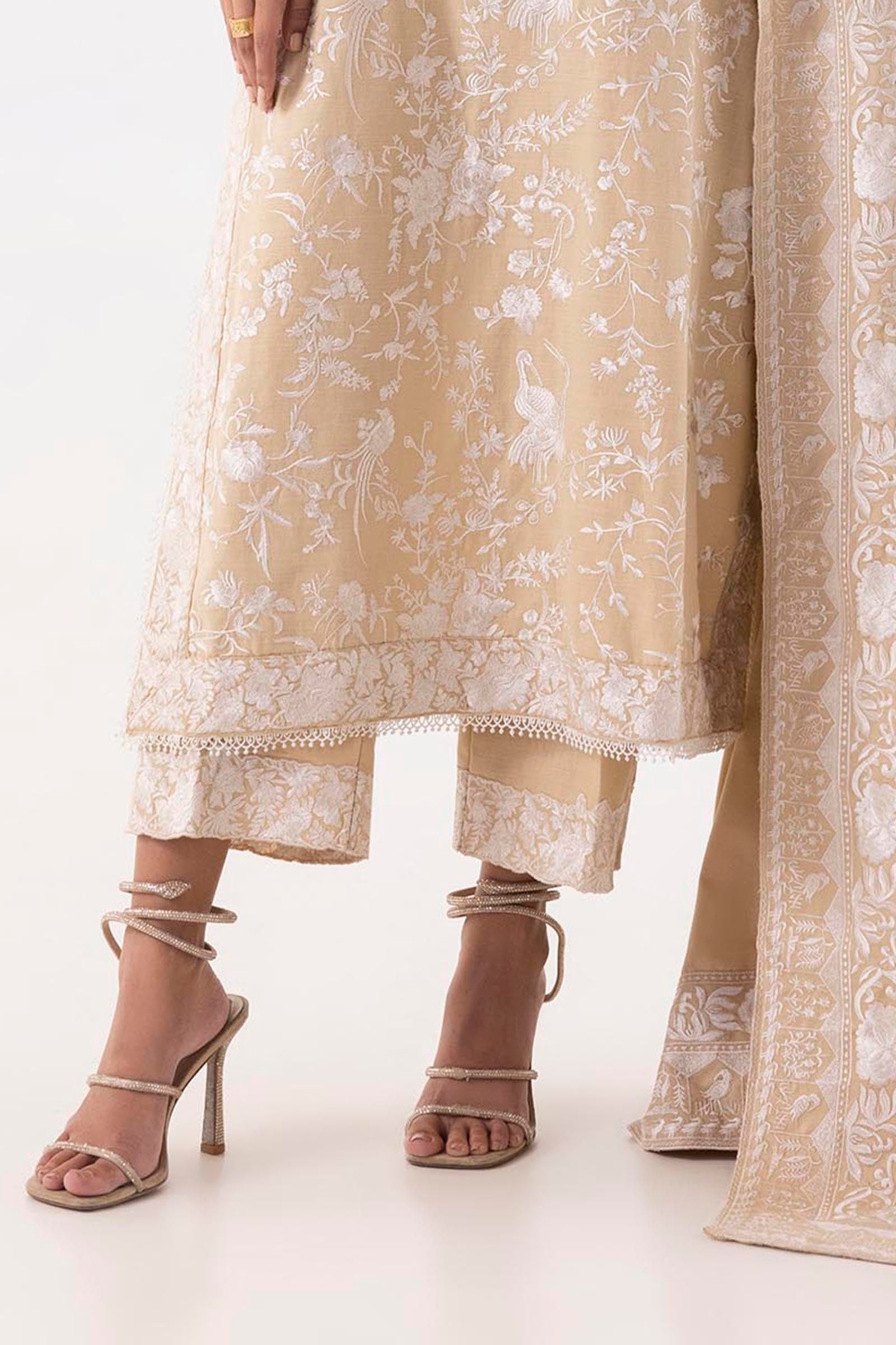 Stitched Beige Embroidered Culotte Main image