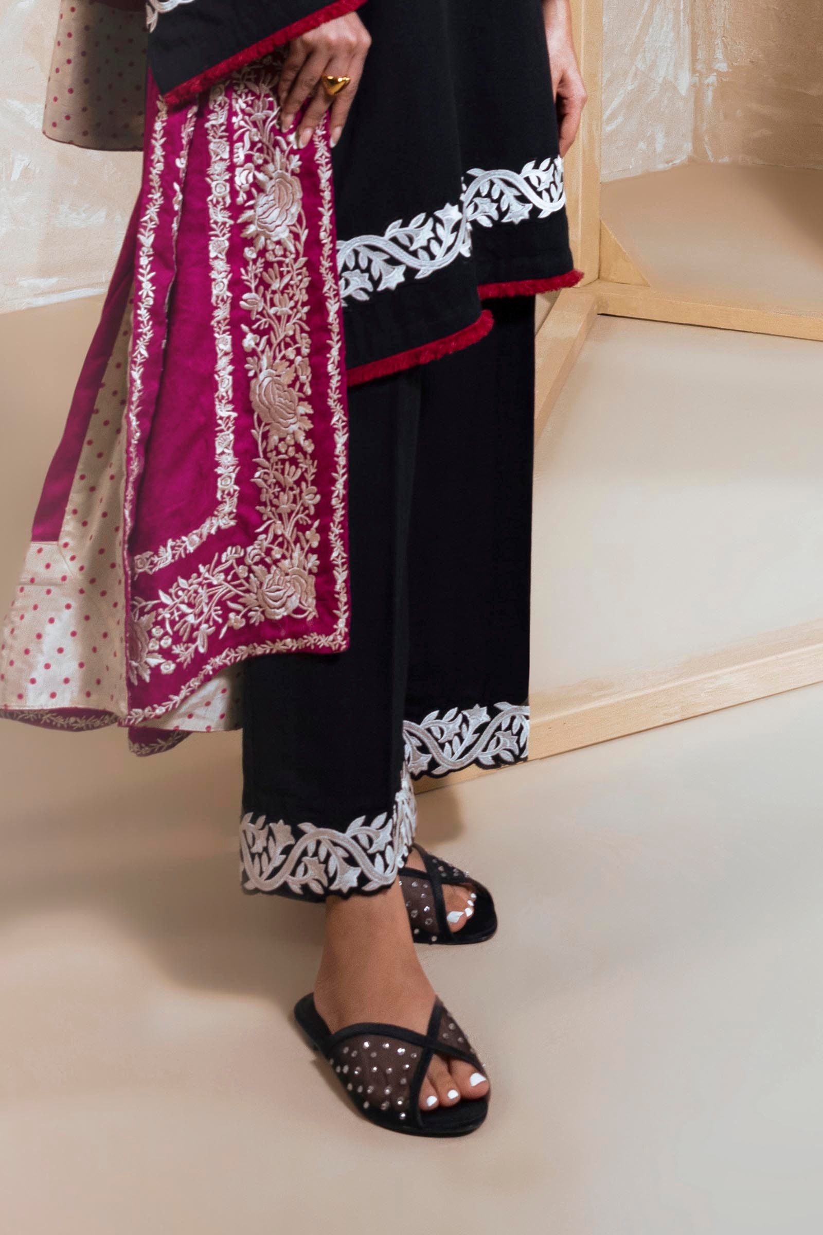 Stitched Black Embroidered Culotte Main image