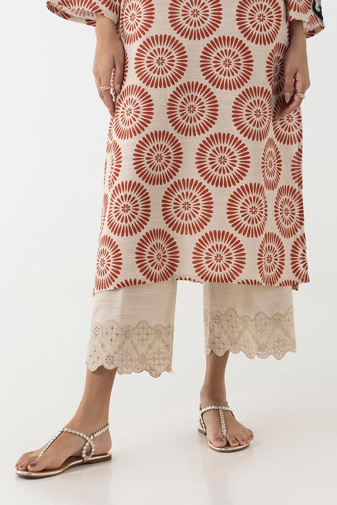 Stitched Beige Embroidered Culotte
