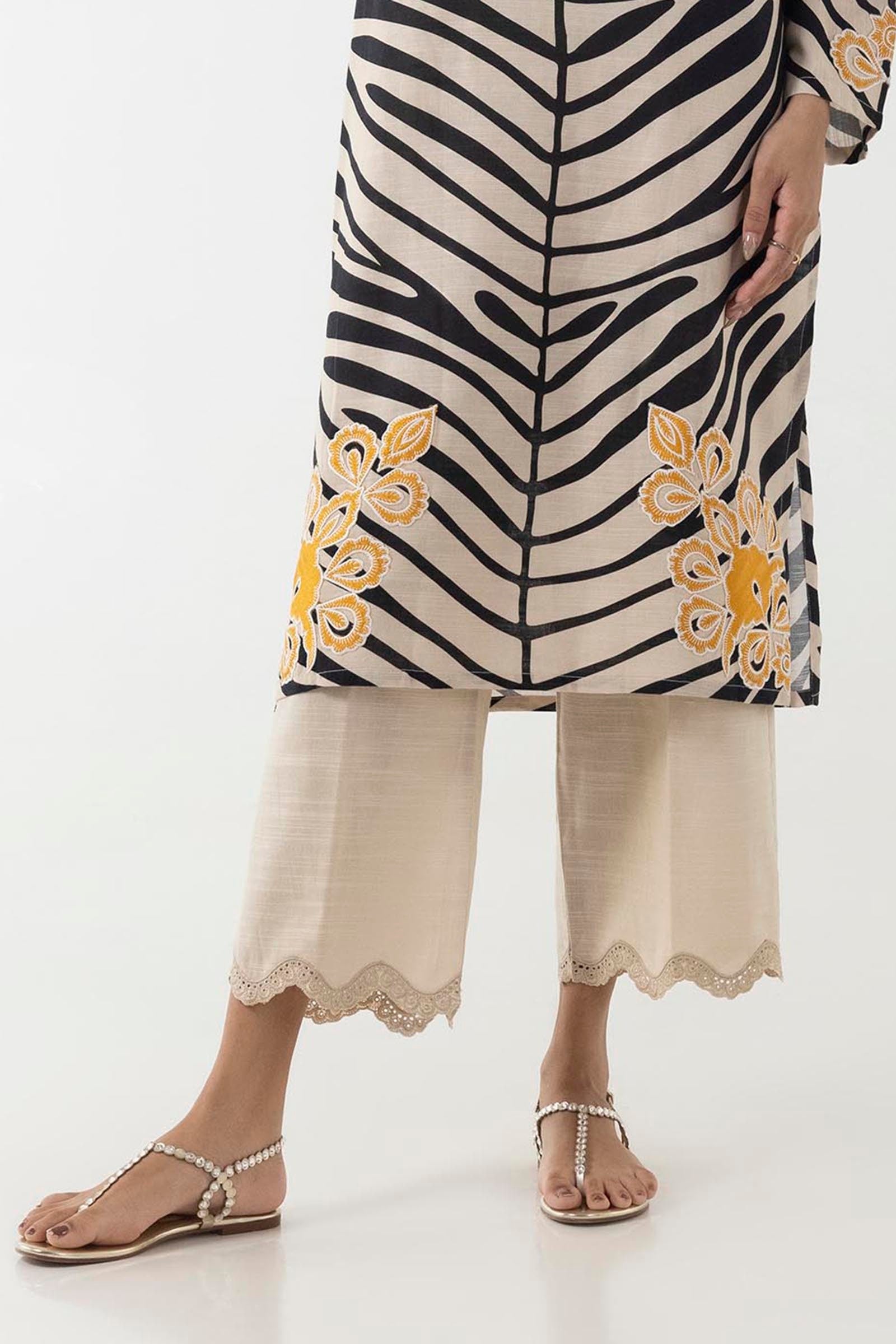 Stitched Beige Embroidered Culotte Main image