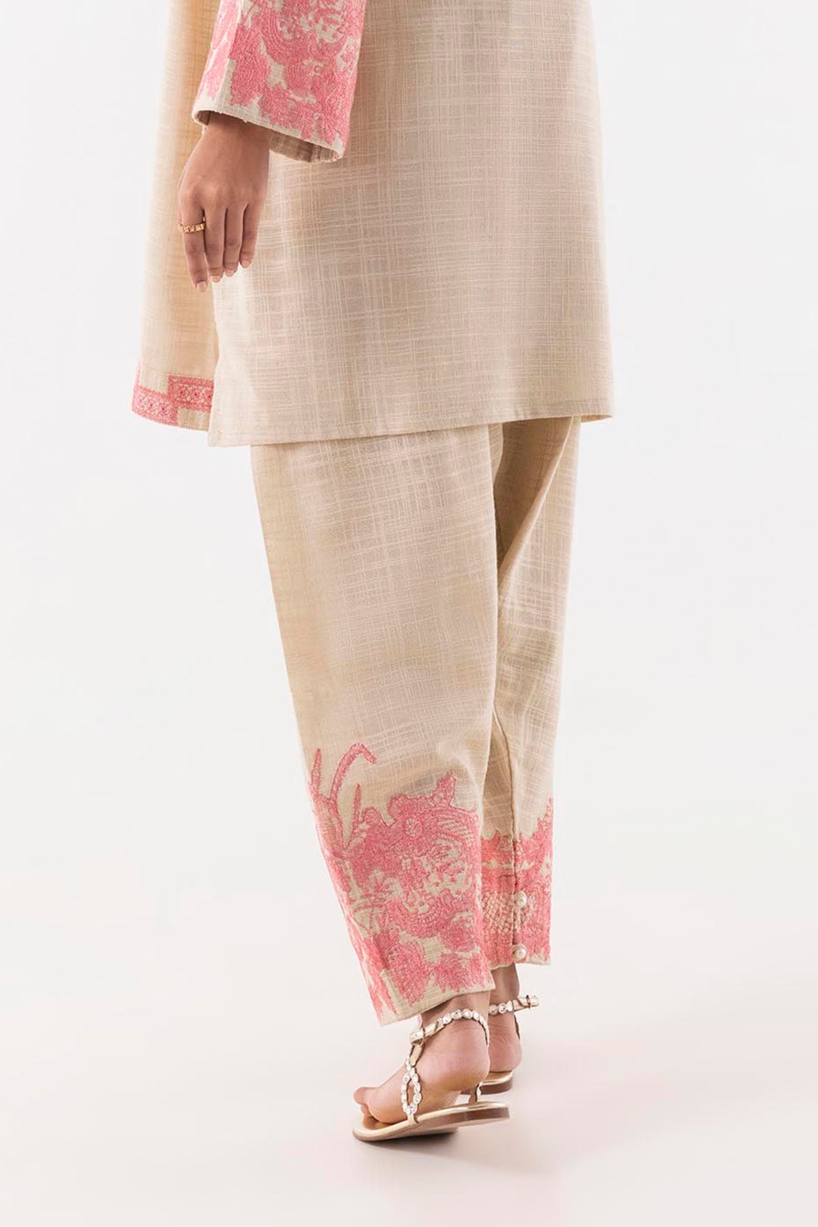 Stitched Beige Embroidered Shalwar Secondary image