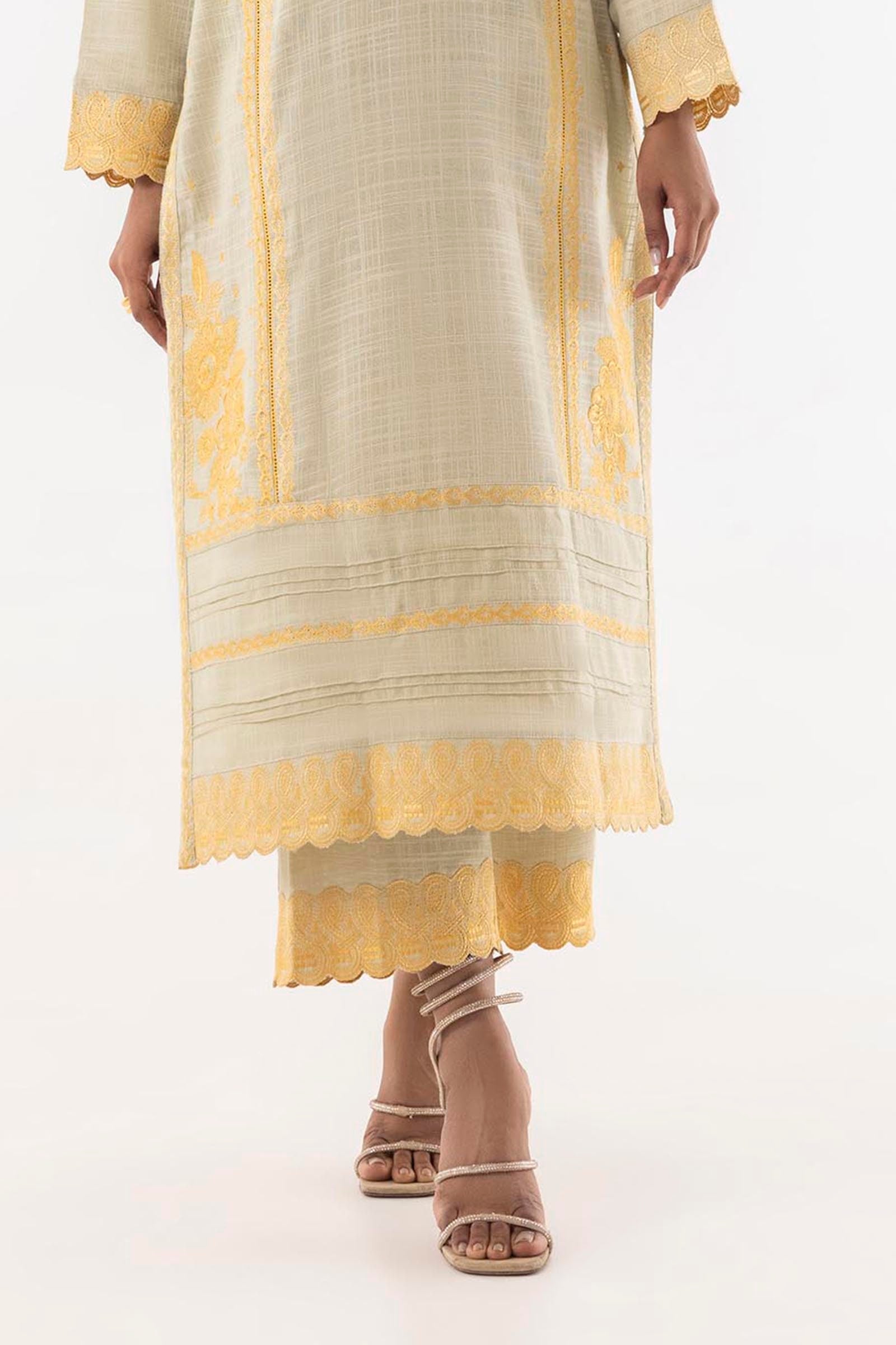 Stitched Beige Embroidered Culotte Main image