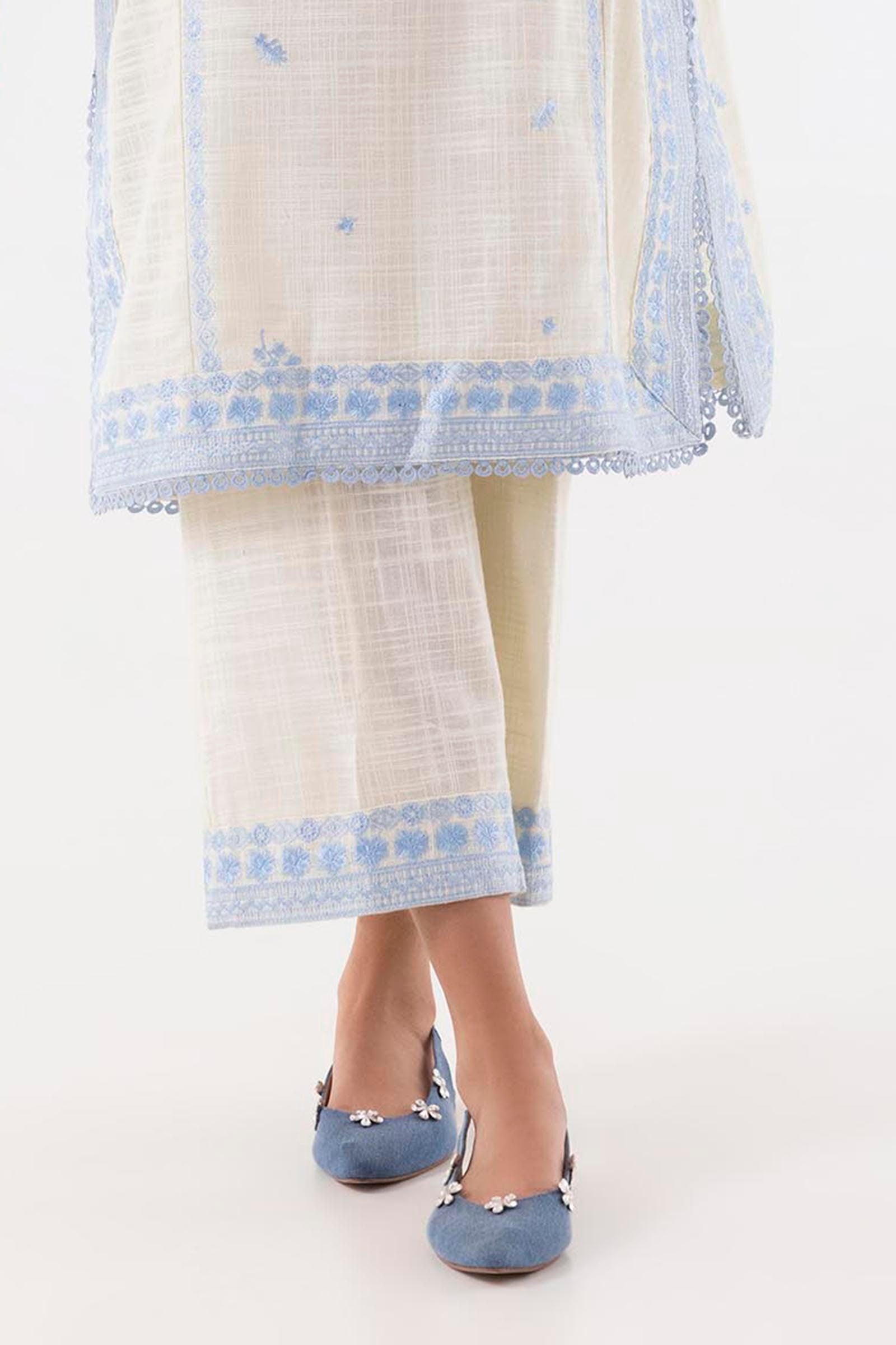 Stitched Cream Embroidered Culotte Main image