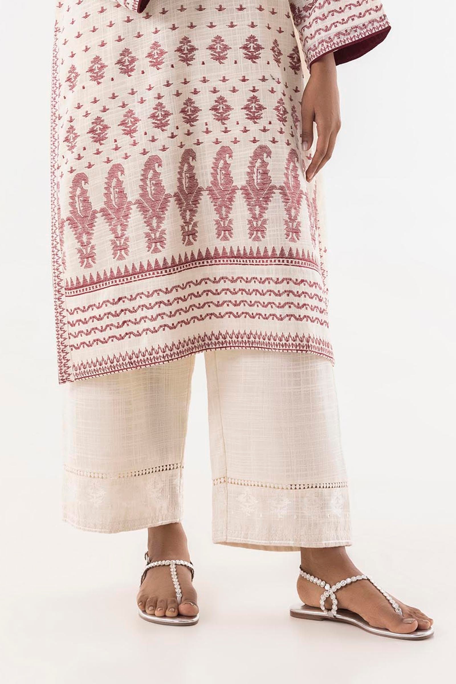 Stitched Slub Embroidered Culotte Main image