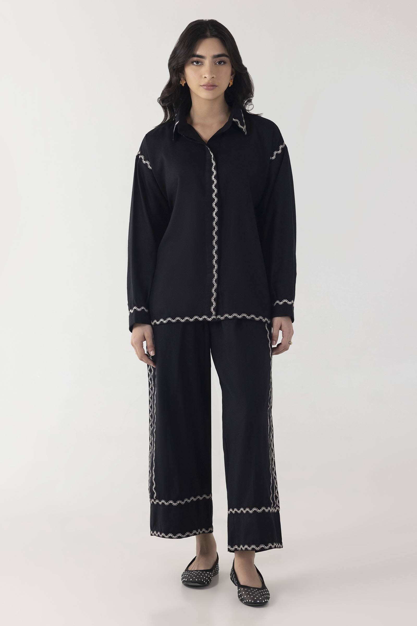 Stitched Black Printed Co-ord