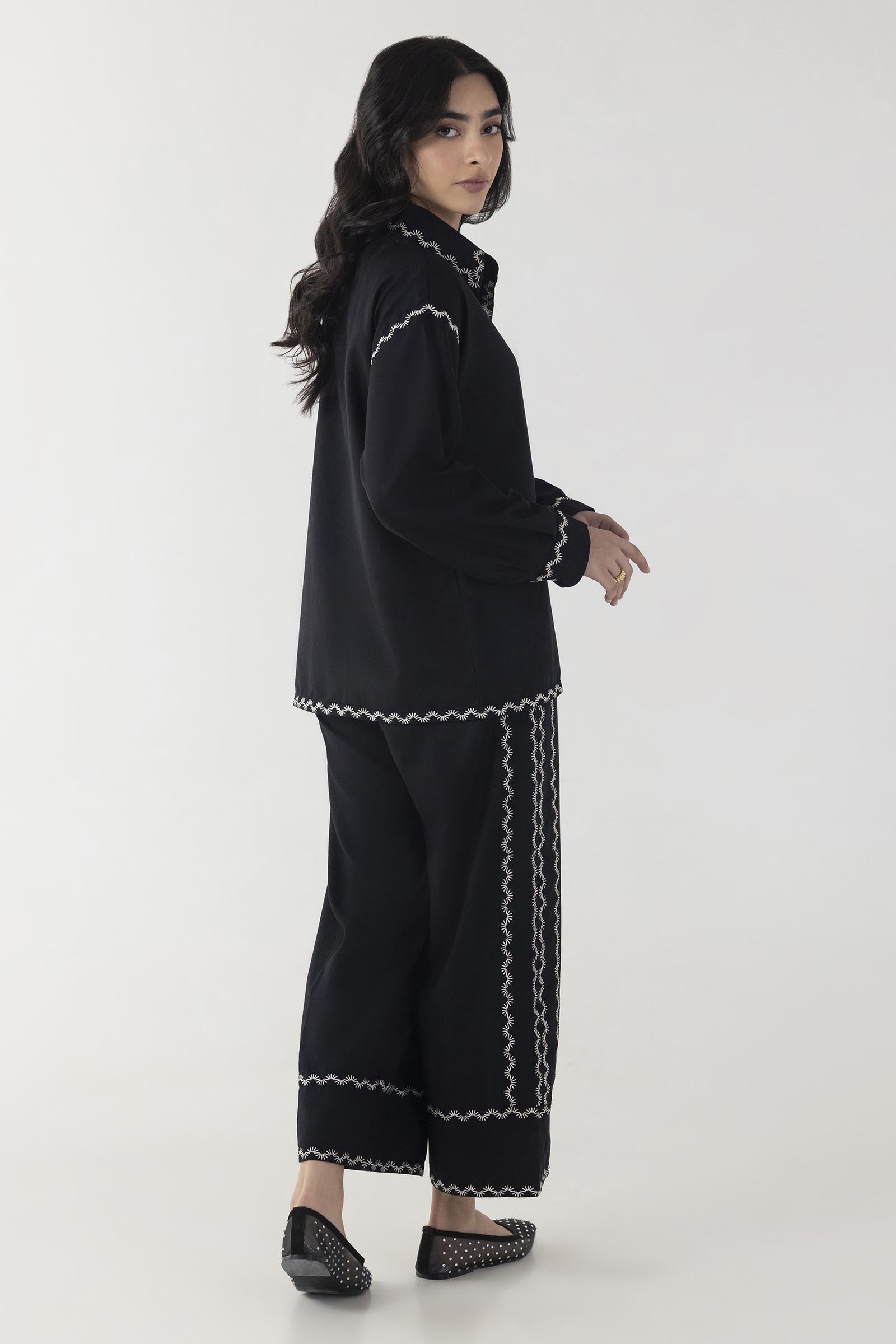 Stitched Black Printed Co-ord