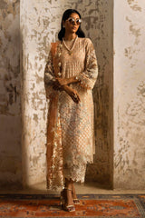 Stitched Peach Embroidered Shirt + Culotte + Dupatta