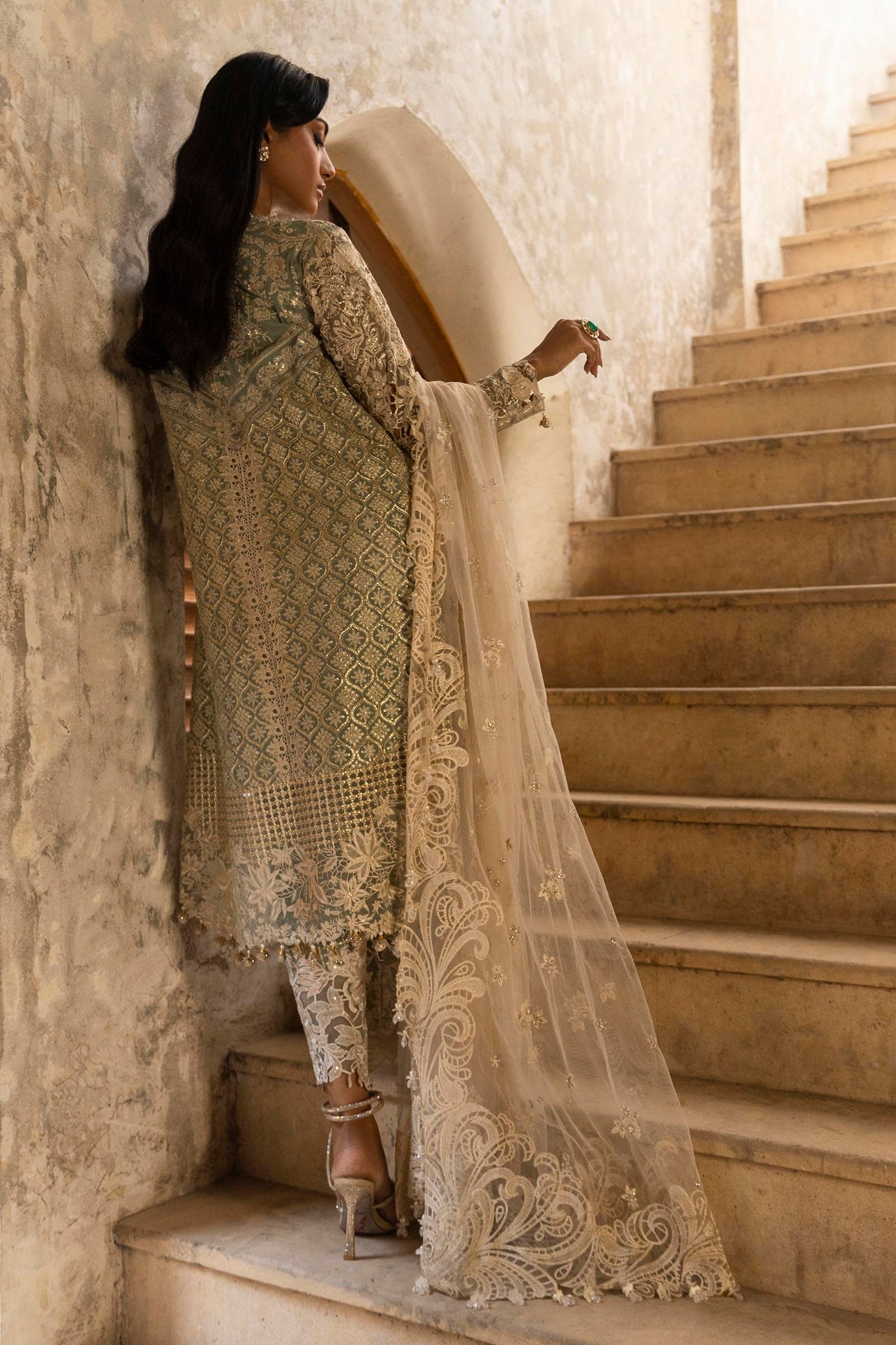 Stitched Mint Green Embroidered Shirt + Culotte + Dupatta Secondary image