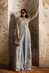 Stitched Sky Blue Embroidered Shirt + Gharara + Dupatta