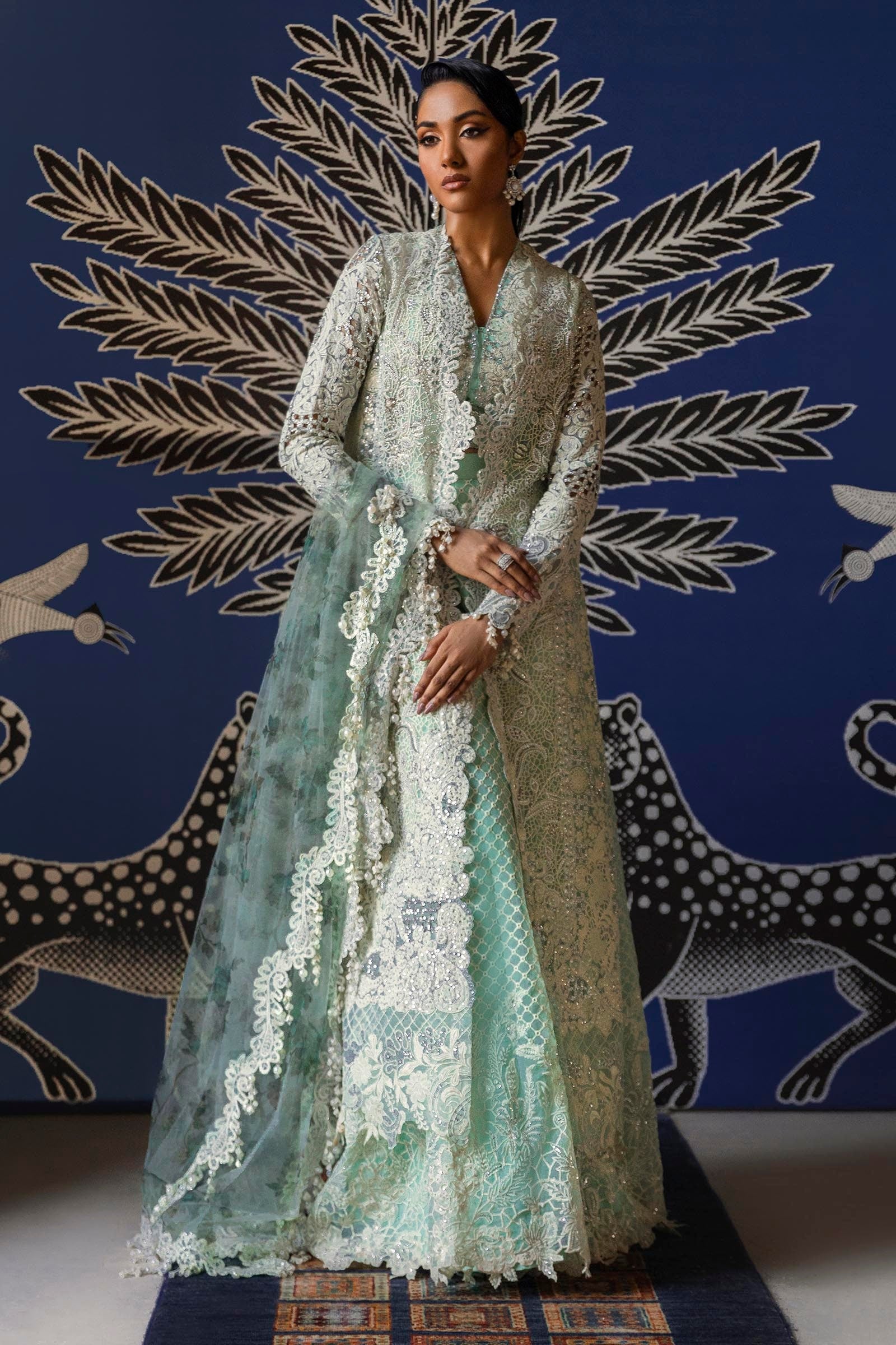 Stitched Sea Green Embroidered Shirt + Gharara + Dupatta Main image