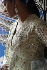 Stitched Sea Green Embroidered Shirt + Gharara + Dupatta