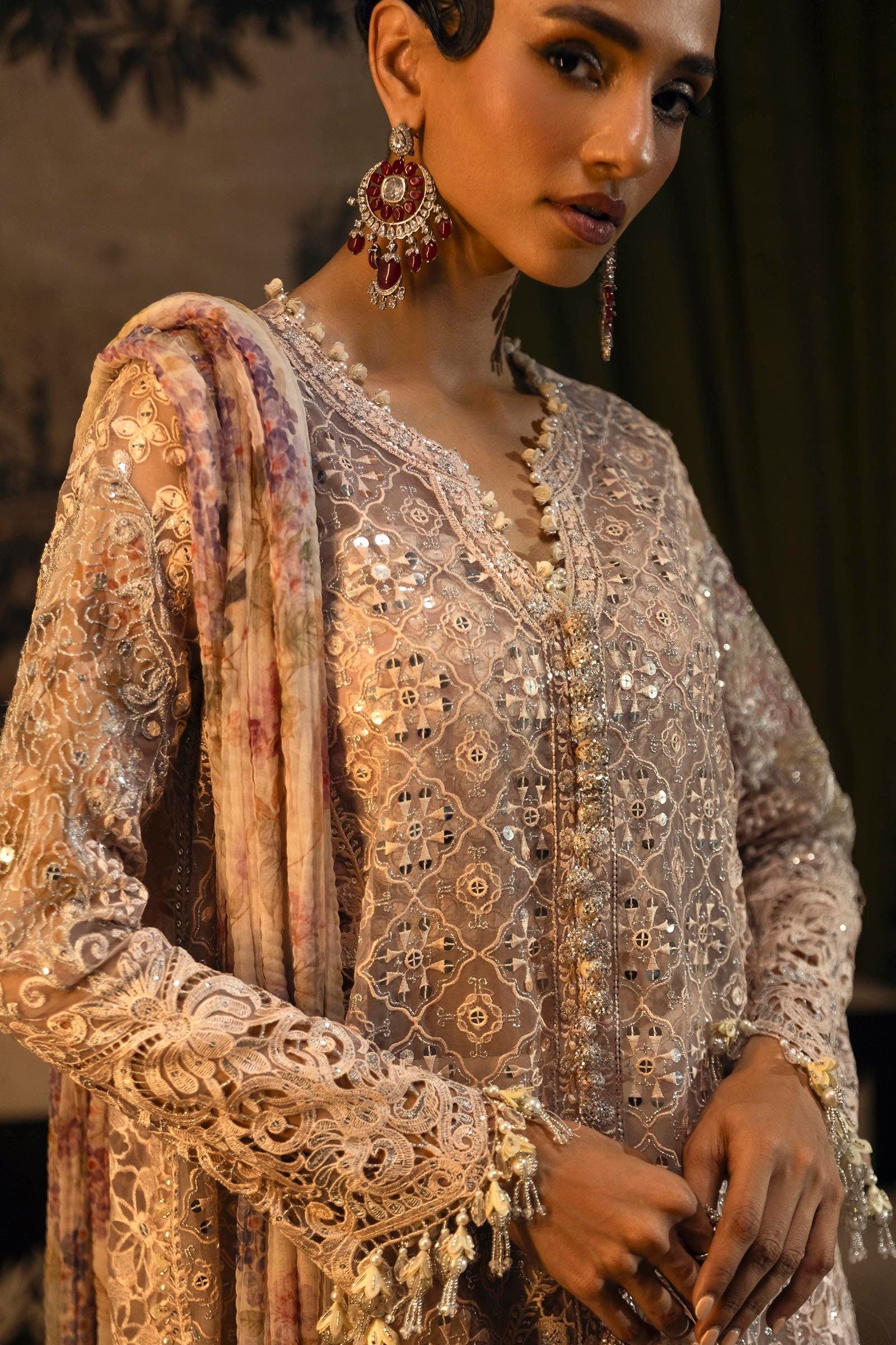 Stitched Festive Embroidered Organza Shirt + Plazo + Dupatta