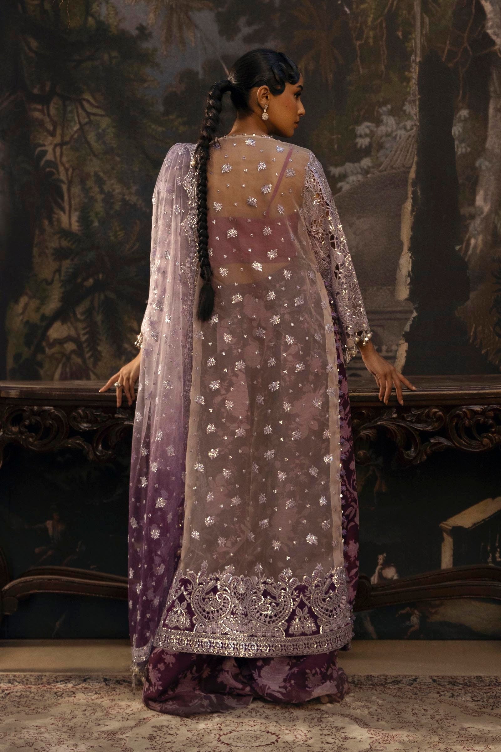 Stitched Embellished Organza Suit Secondary image