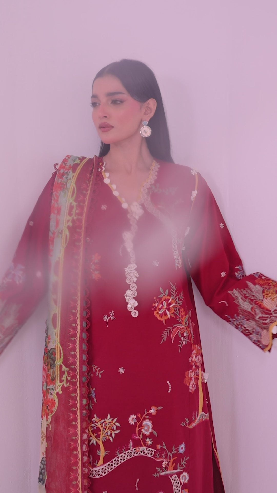 Unstitched Embroidered 3 Piece Muzlin Suit