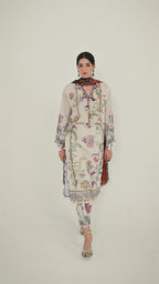 Unstitched Embroidered 3 Piece Muzlin Suit