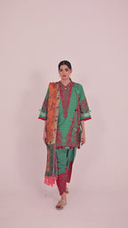 Unstitched Embroidered 3 Piece Muzlin Suit