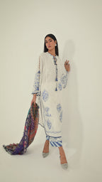 Unstitched Embroidered 3 Piece Muzlin Suit