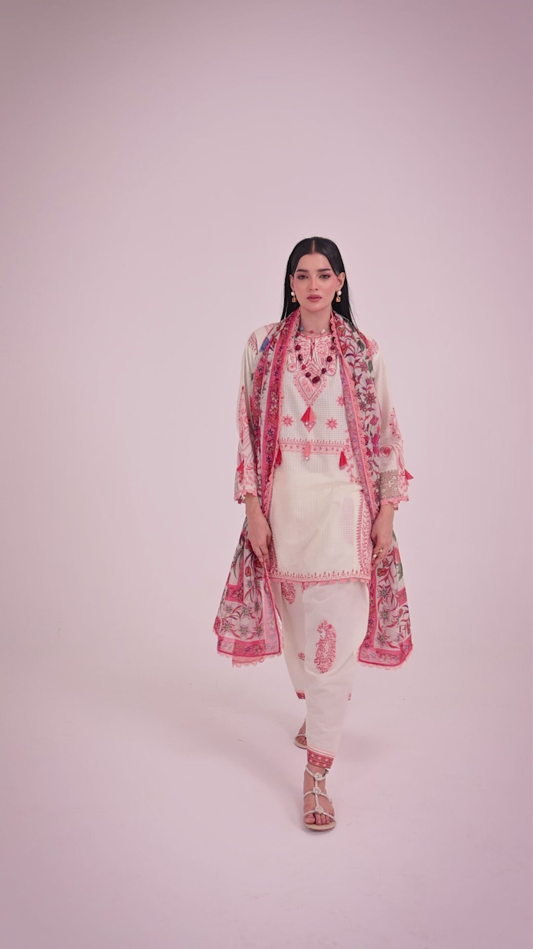 Unstitched Embroidered 3 Piece Muzlin Suit