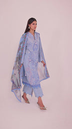 Unstitched Embroidered 3 Piece Muzlin Suit