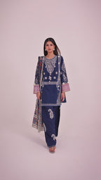Unstitched Embroidered 3 Piece Muzlin Suit