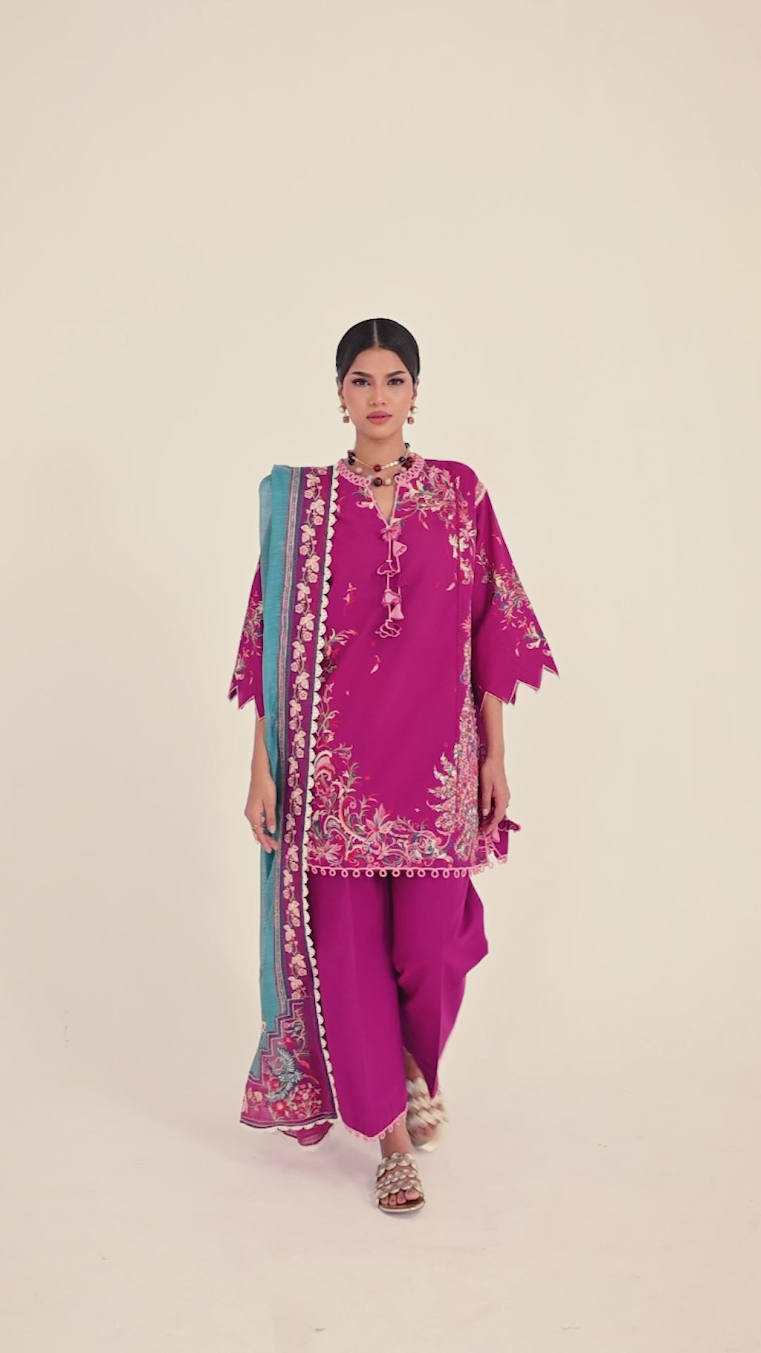 Unstitched Embroidered 3 Piece Muzlin Suit