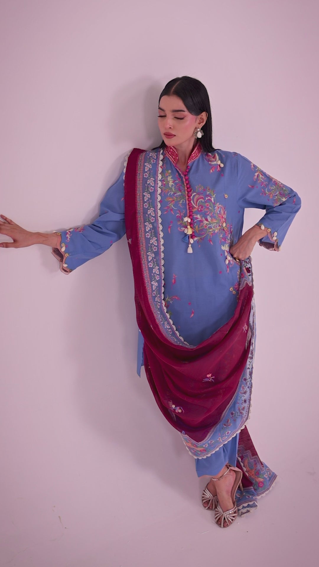 Unstitched Embroidered 3 Piece Muzlin Suit