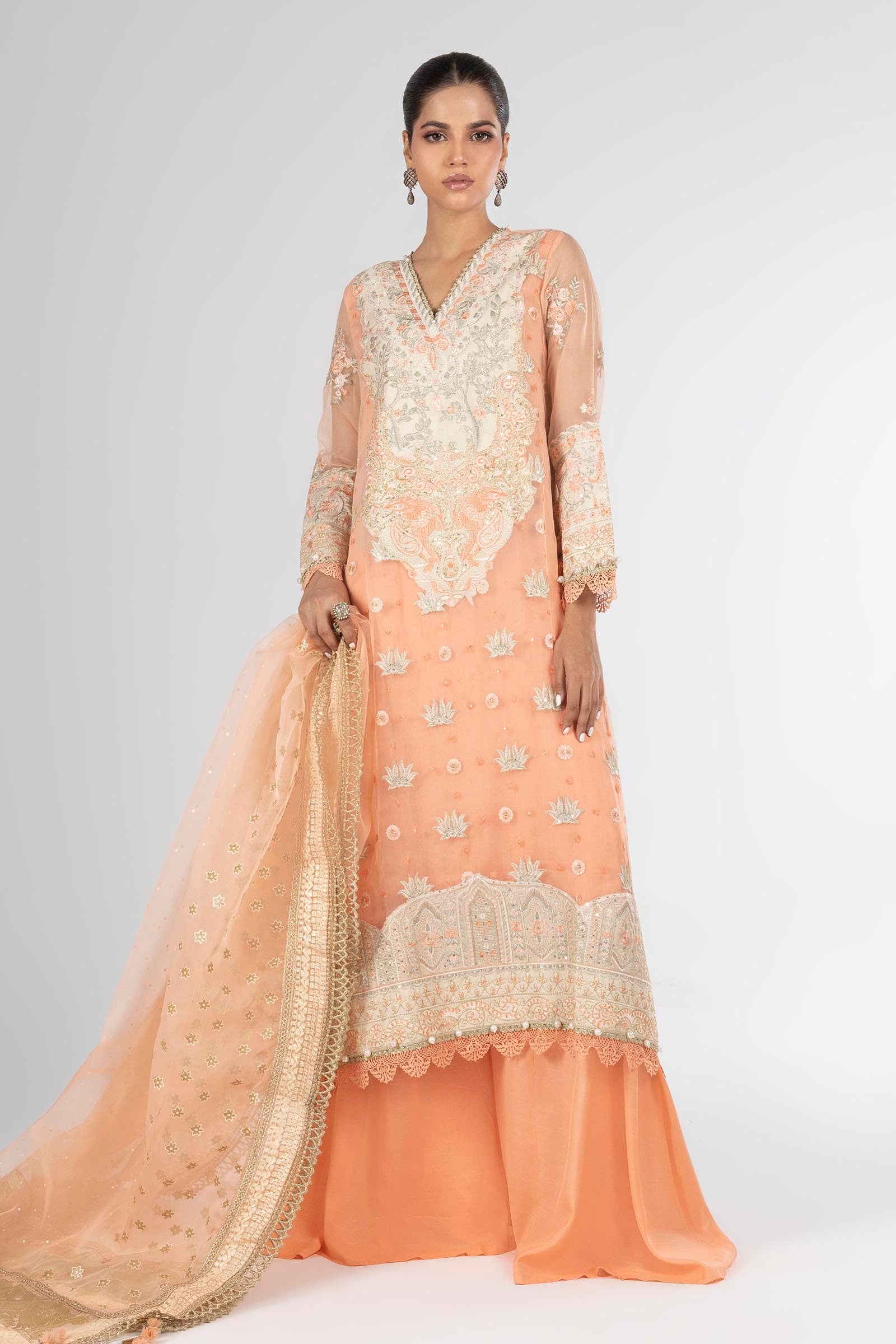 Stitched Peach Gharara Main image