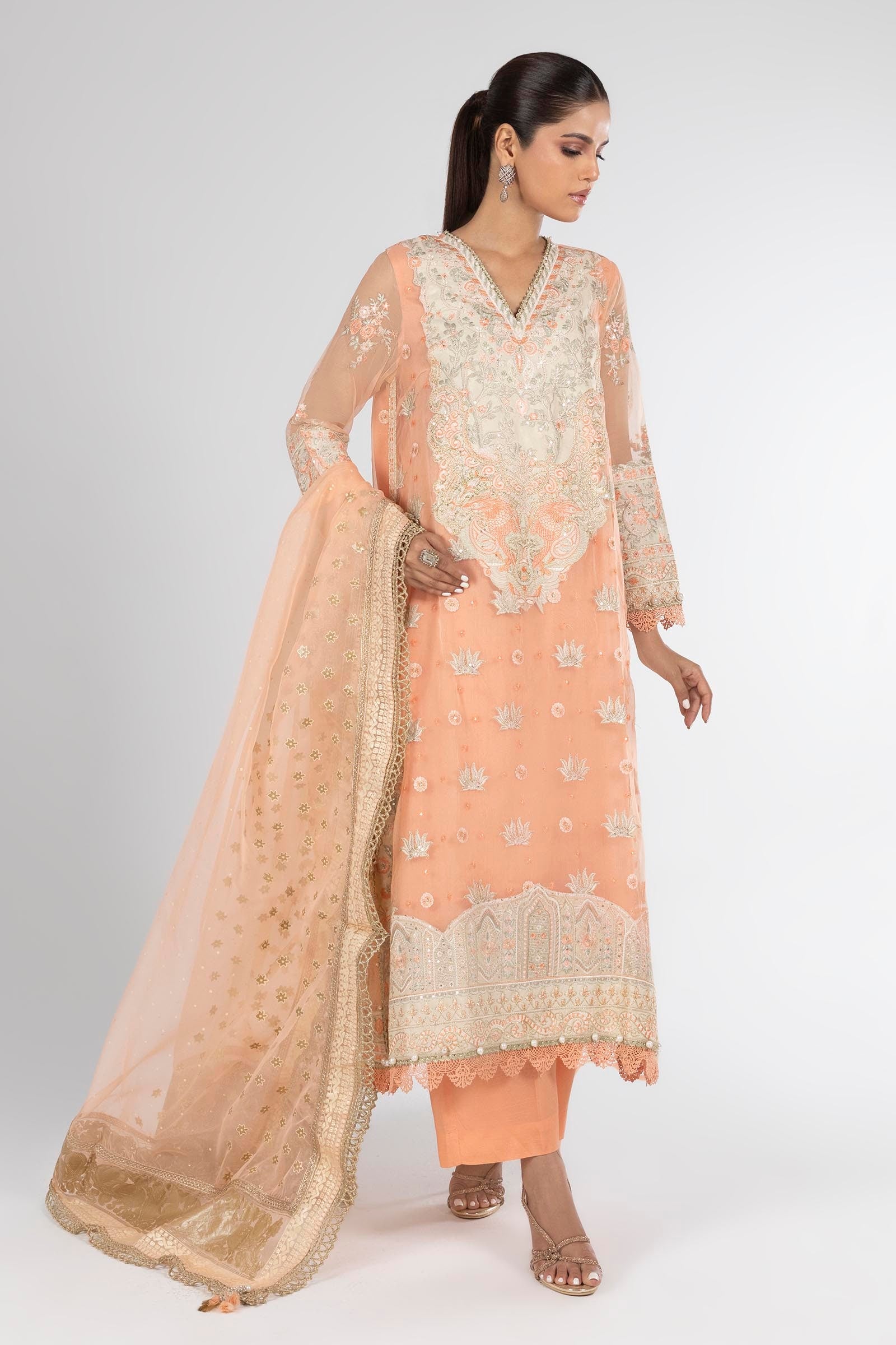 Stitched Peach Embroidered Shirt Main image