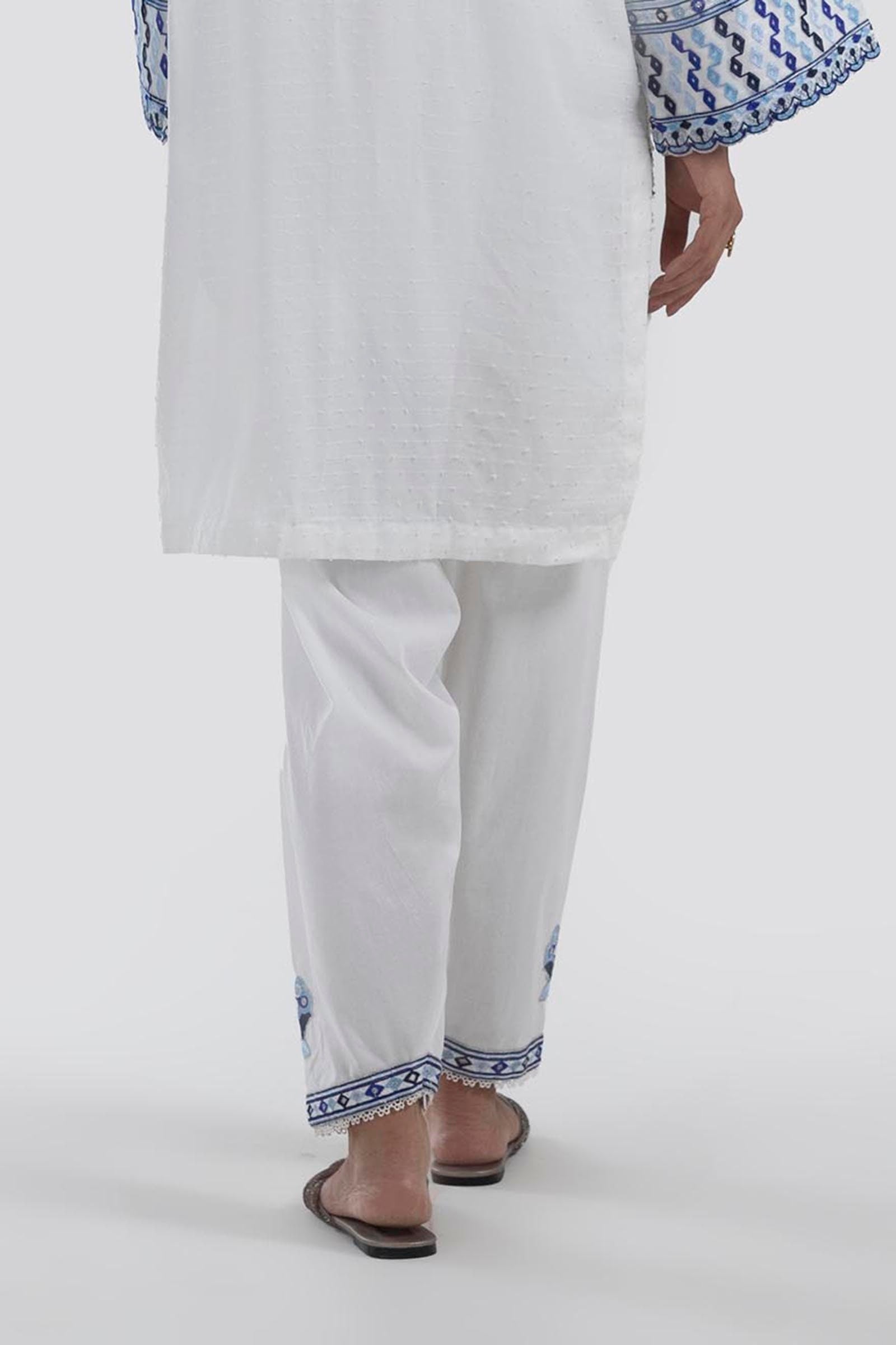 Stitched Off White Embroidered Shalwar Secondary image