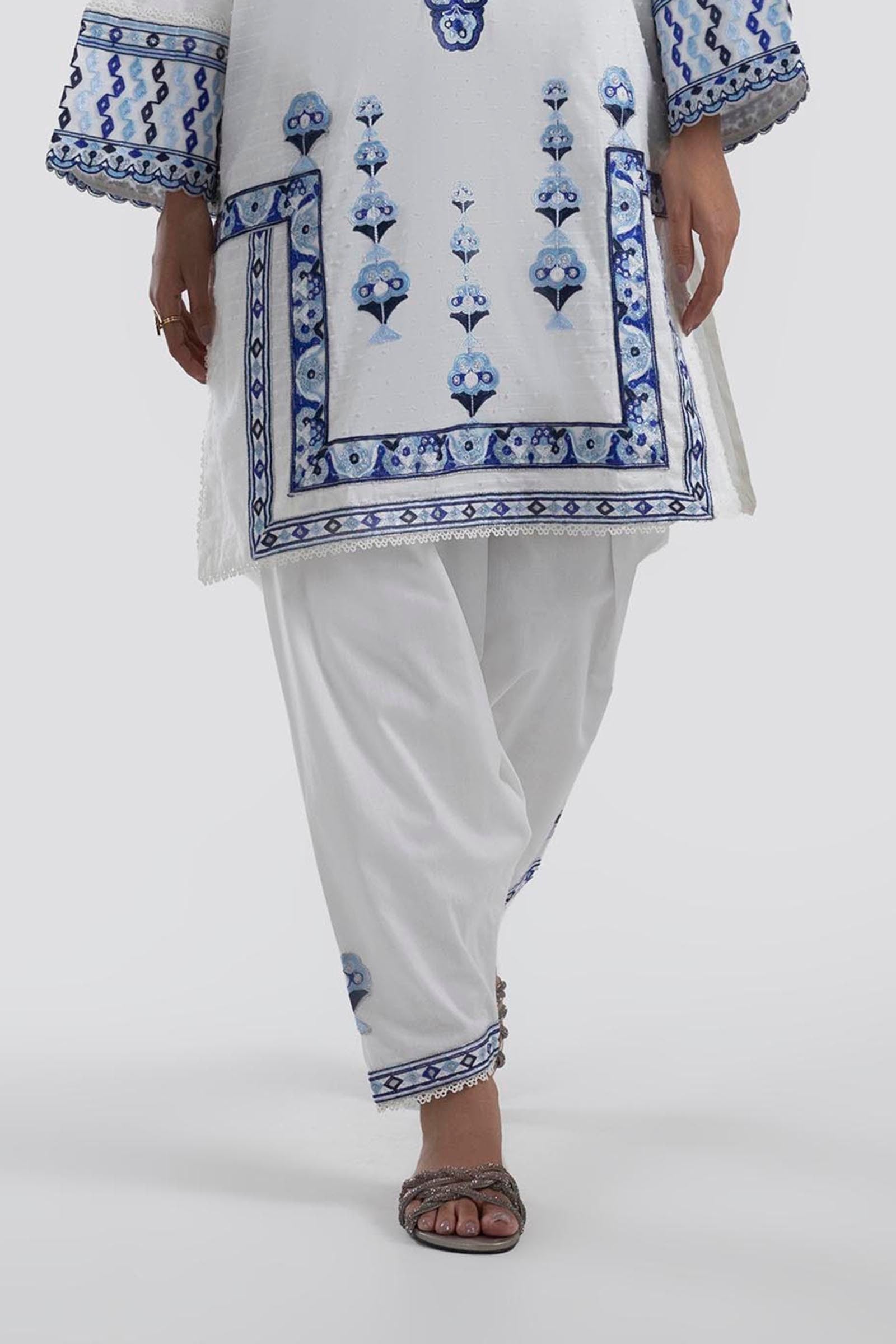 Stitched Off White Embroidered Shalwar Main image