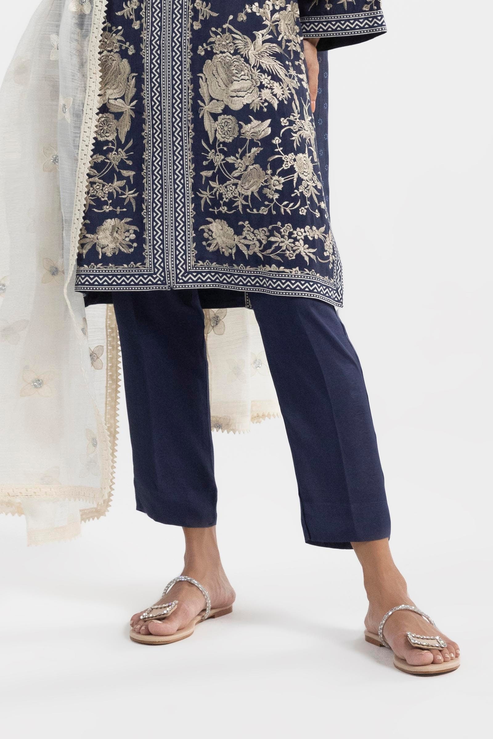 Stitched Blue Straight Pants Main image