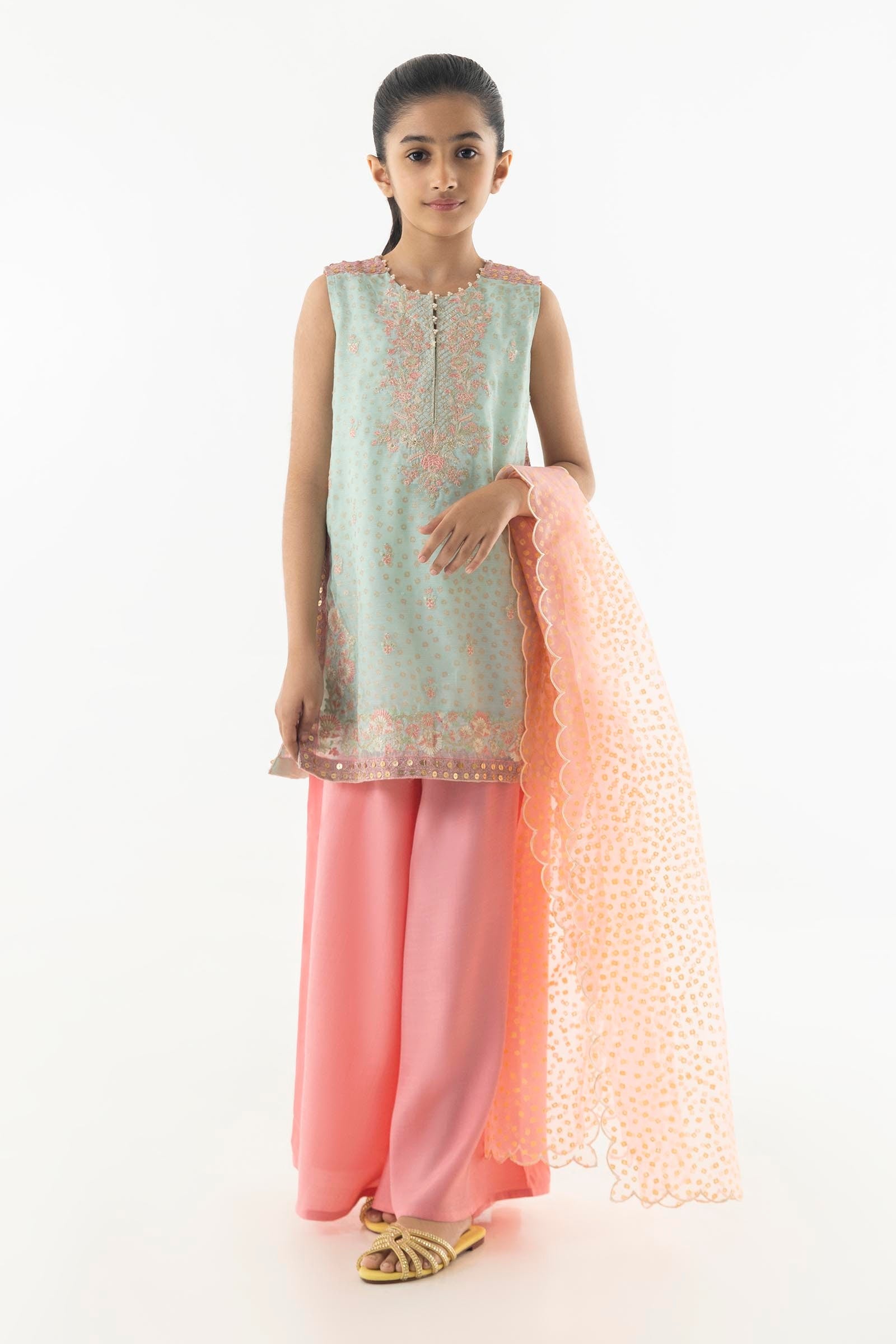 Stitched Kids Cotton Net Embroidered Suit Main image