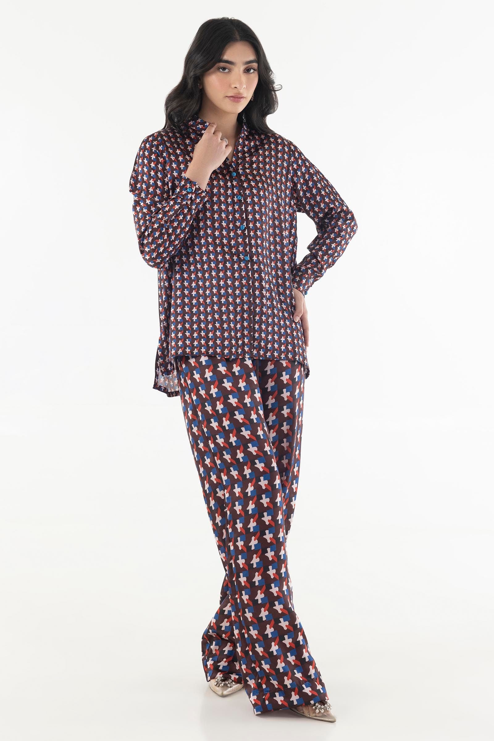 Stitched Satin Printed Shirt + Culotte Main image