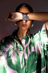Stitched Satin Printed Shirt + Culotte
