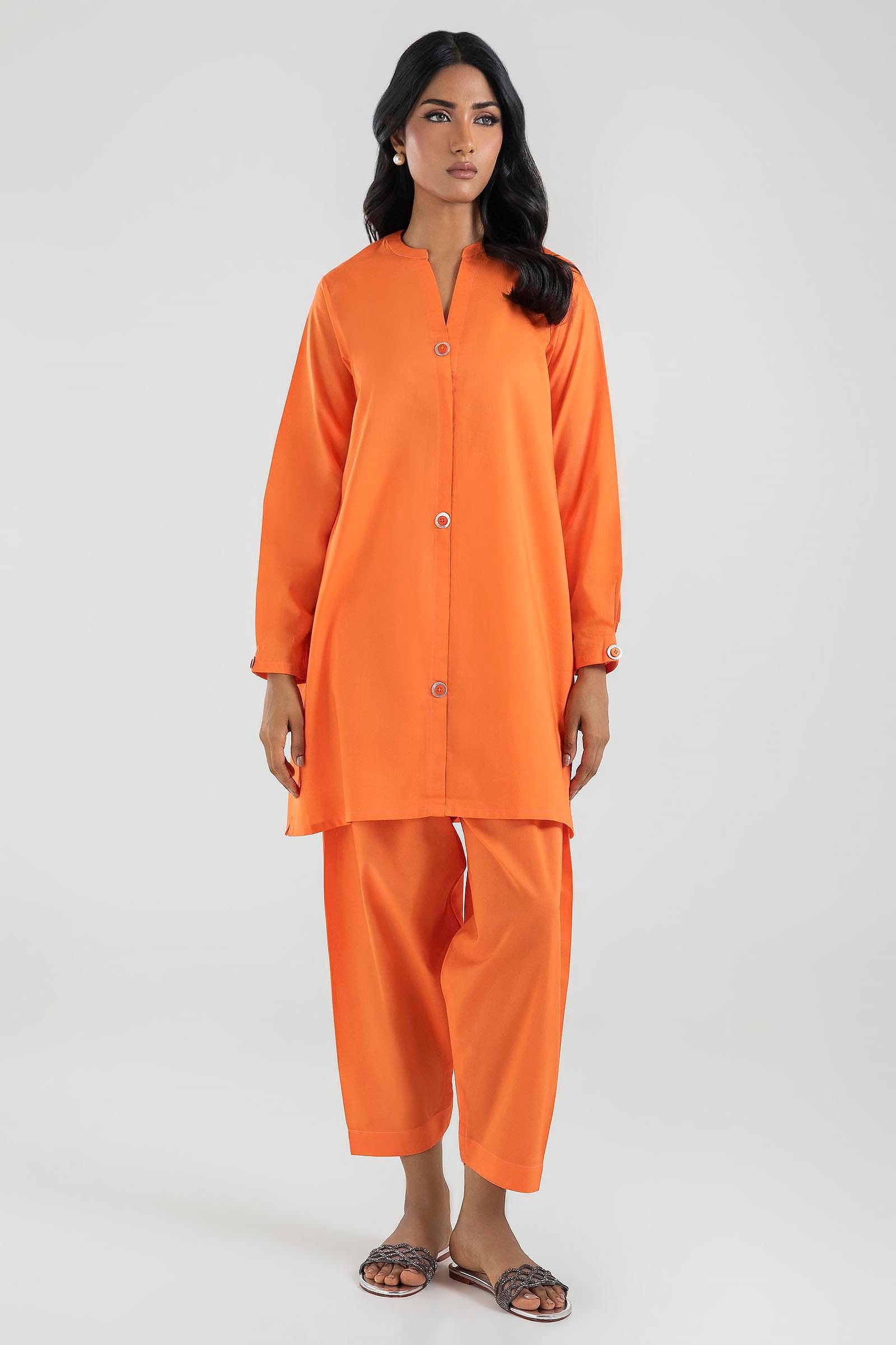 Stitched Orange Printed Shirt + Shalwar Main image