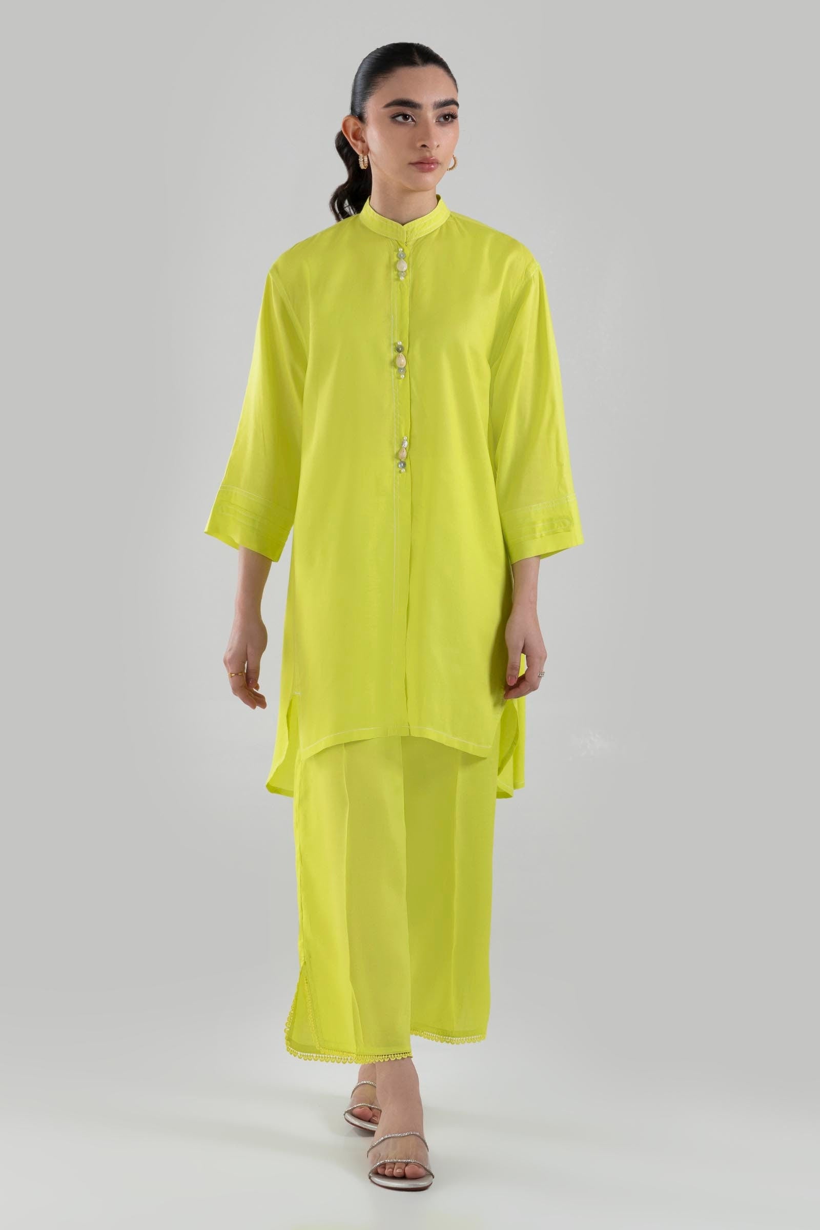 Stitched Neon Green Printed Shirt
