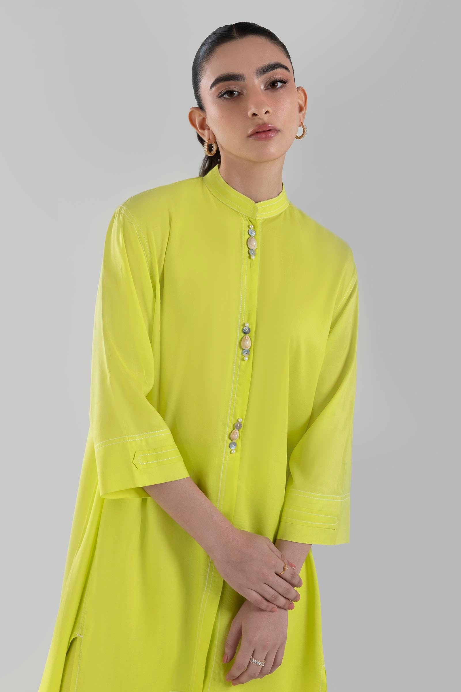 Stitched Neon Green Printed Shirt Secondary image