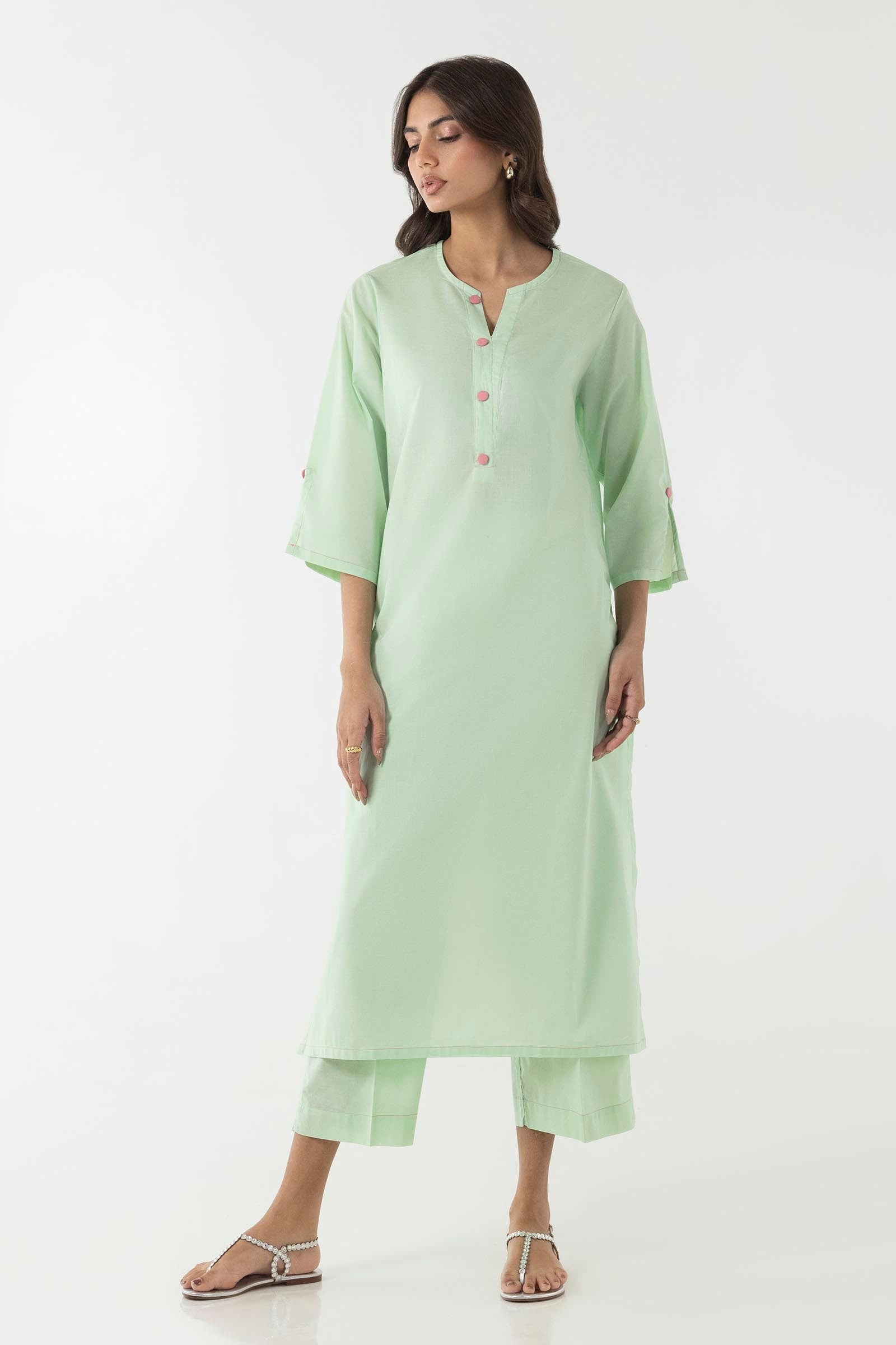 Stitched Light Green Printed Shirt + Culotte Main image