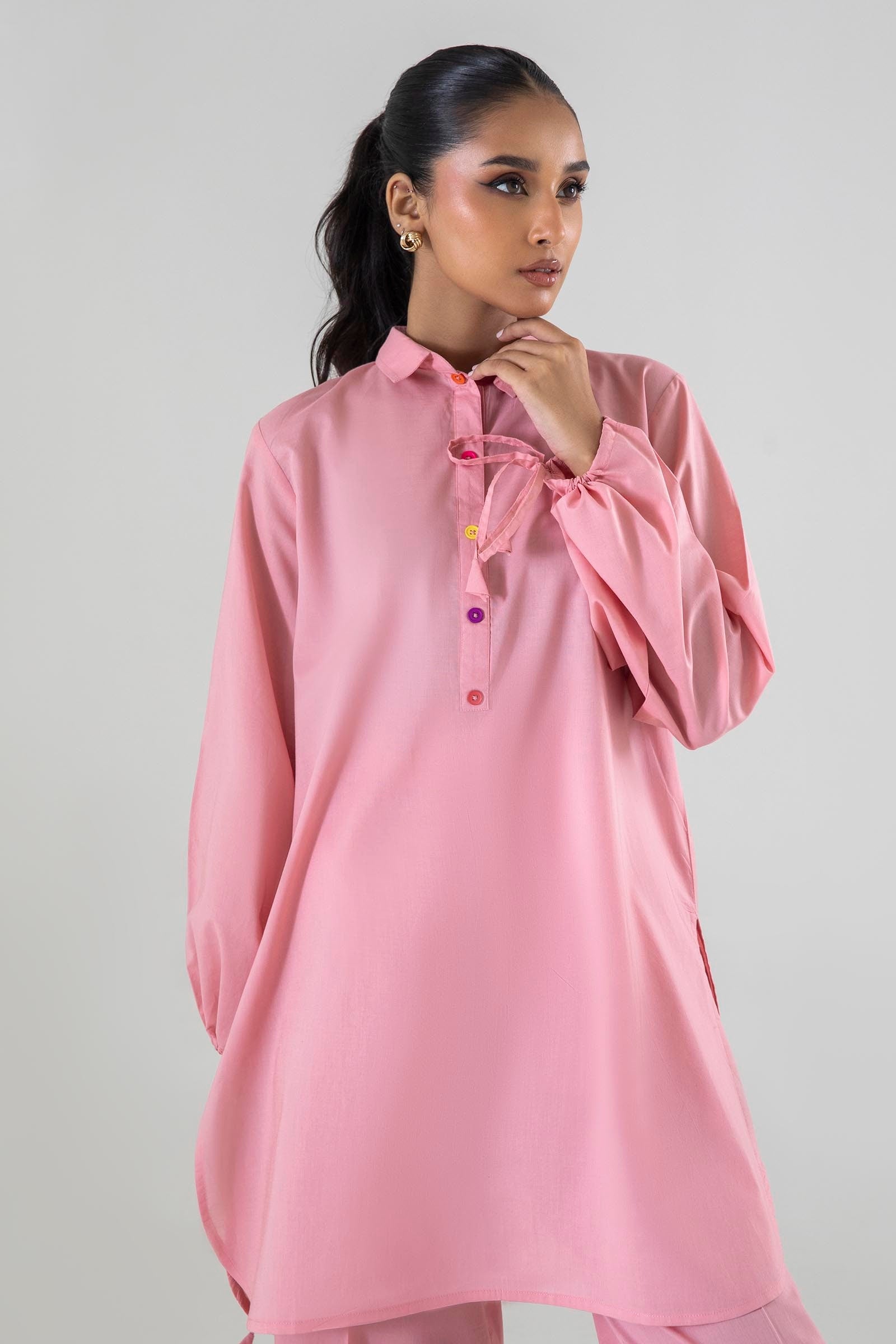 Stitched Pink Printed Shirt + Culotte Secondary image
