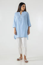 Stitched Sky Blue Printed Shirt