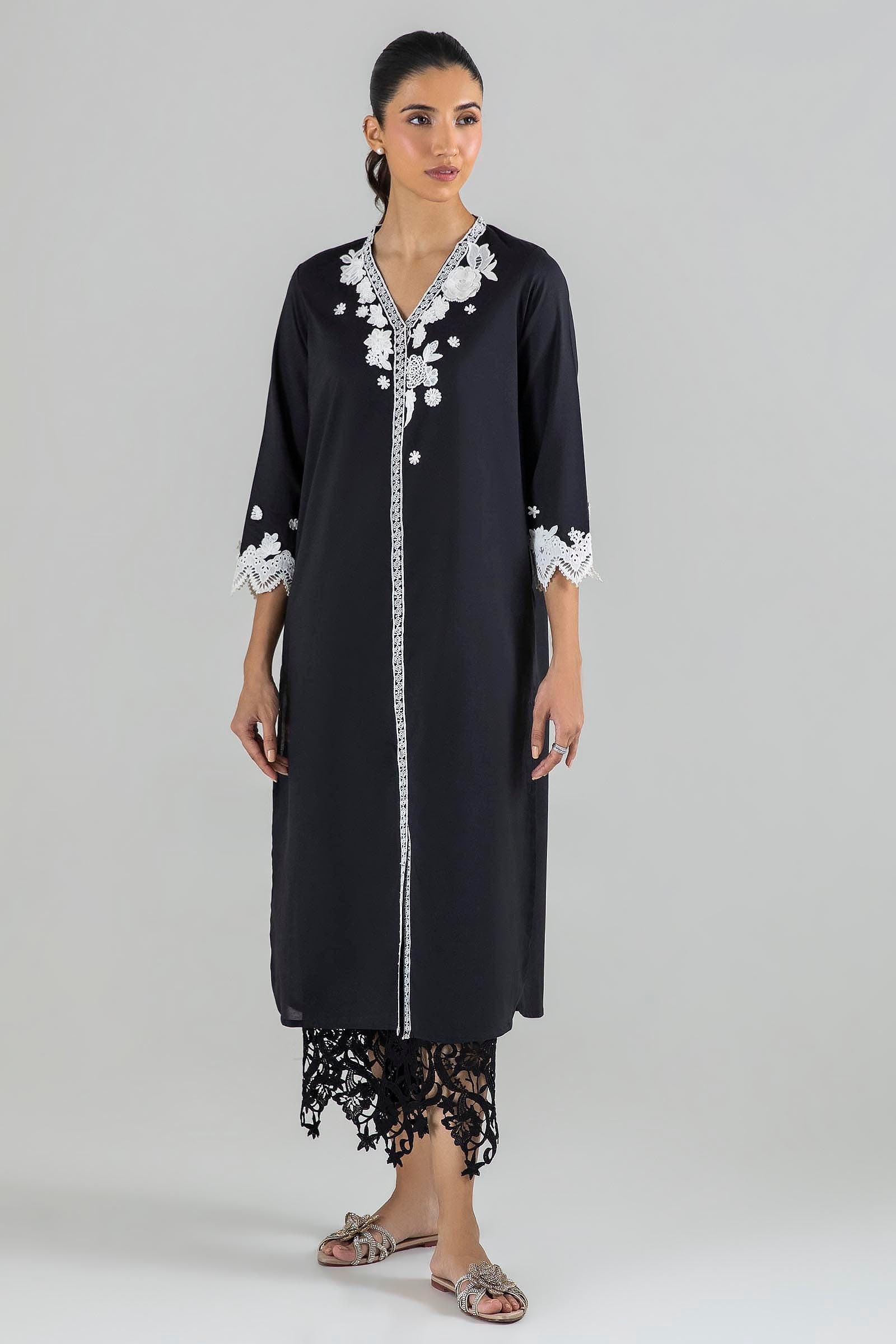 Stitched Black Embroidered Shirt Main image