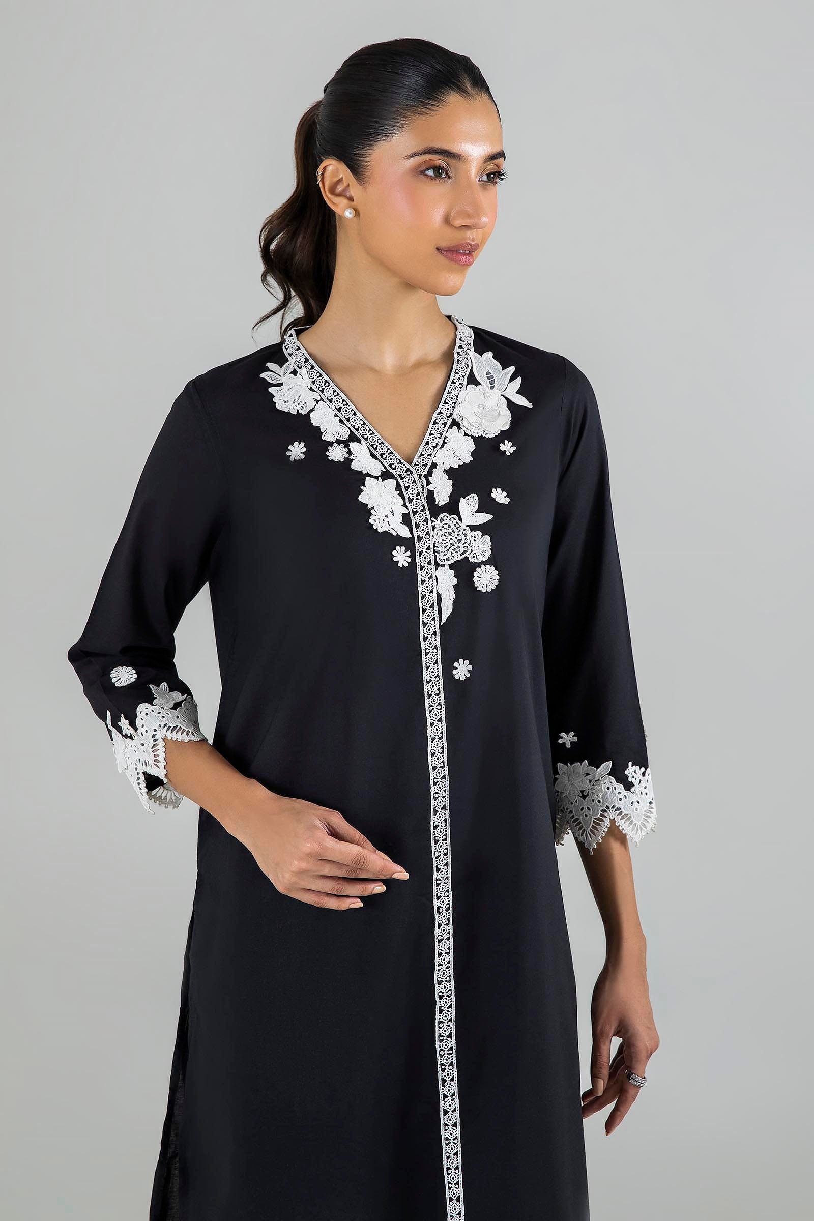 Stitched Black Embroidered Shirt Secondary image