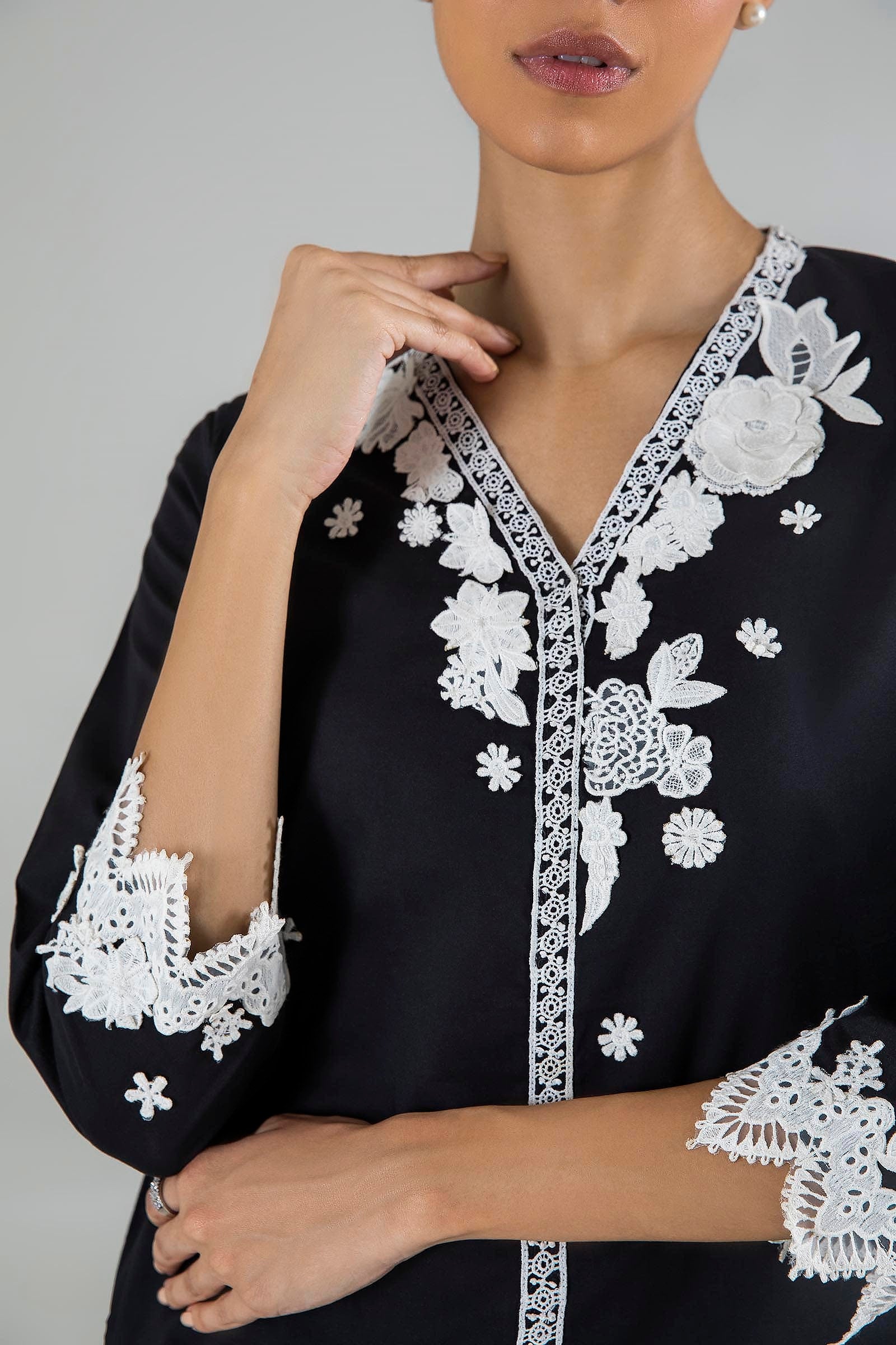 Stitched Black Embroidered Shirt