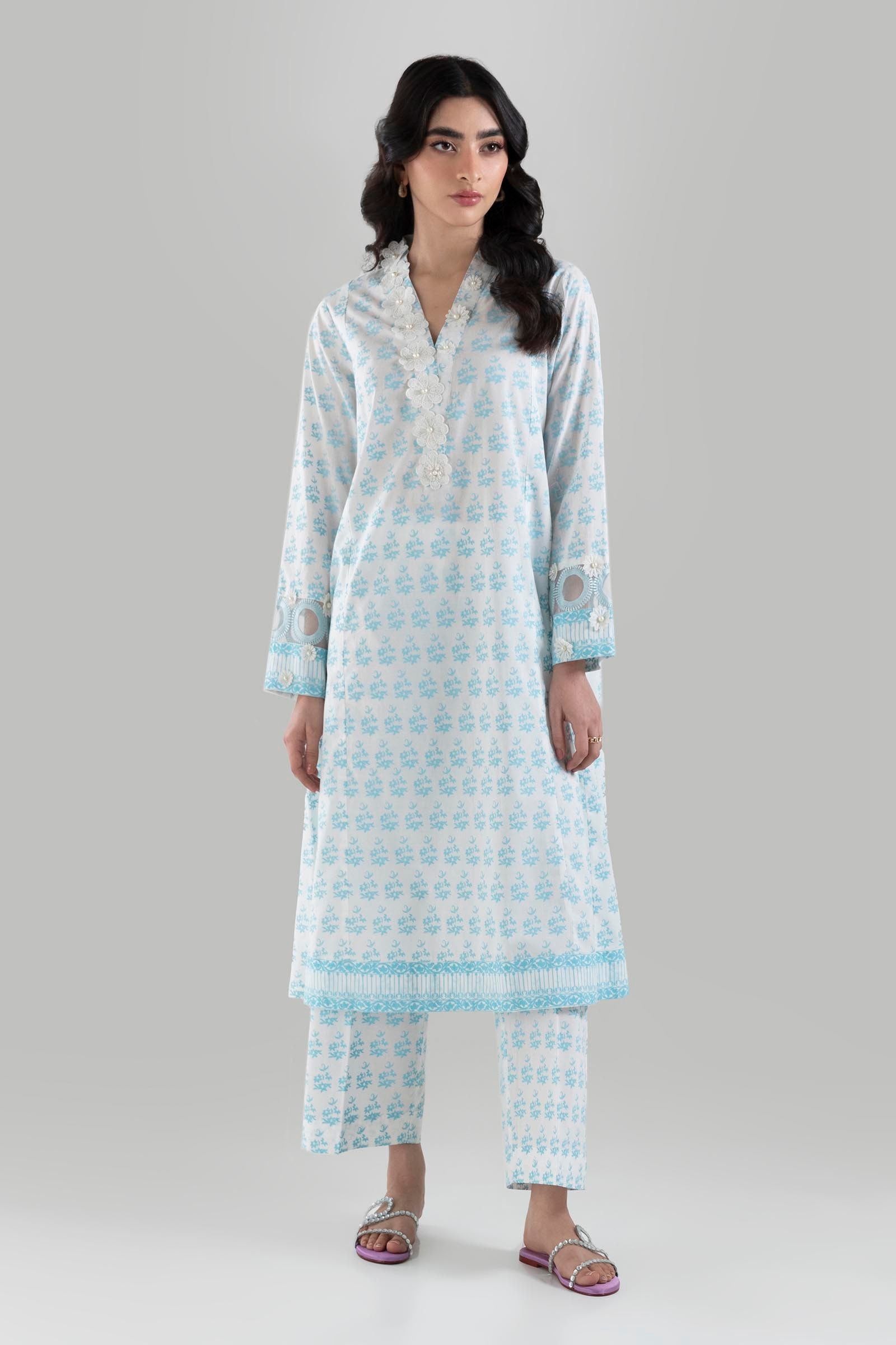 Stitched Sky Blue Embroidered Shirt + Culotte Main image