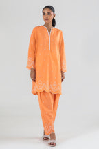 Stitched Orange Embroidered Shirt + Shalwar