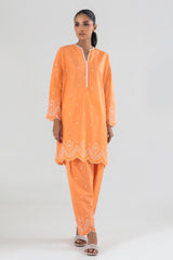 Stitched Orange Embroidered Shirt + Shalwar