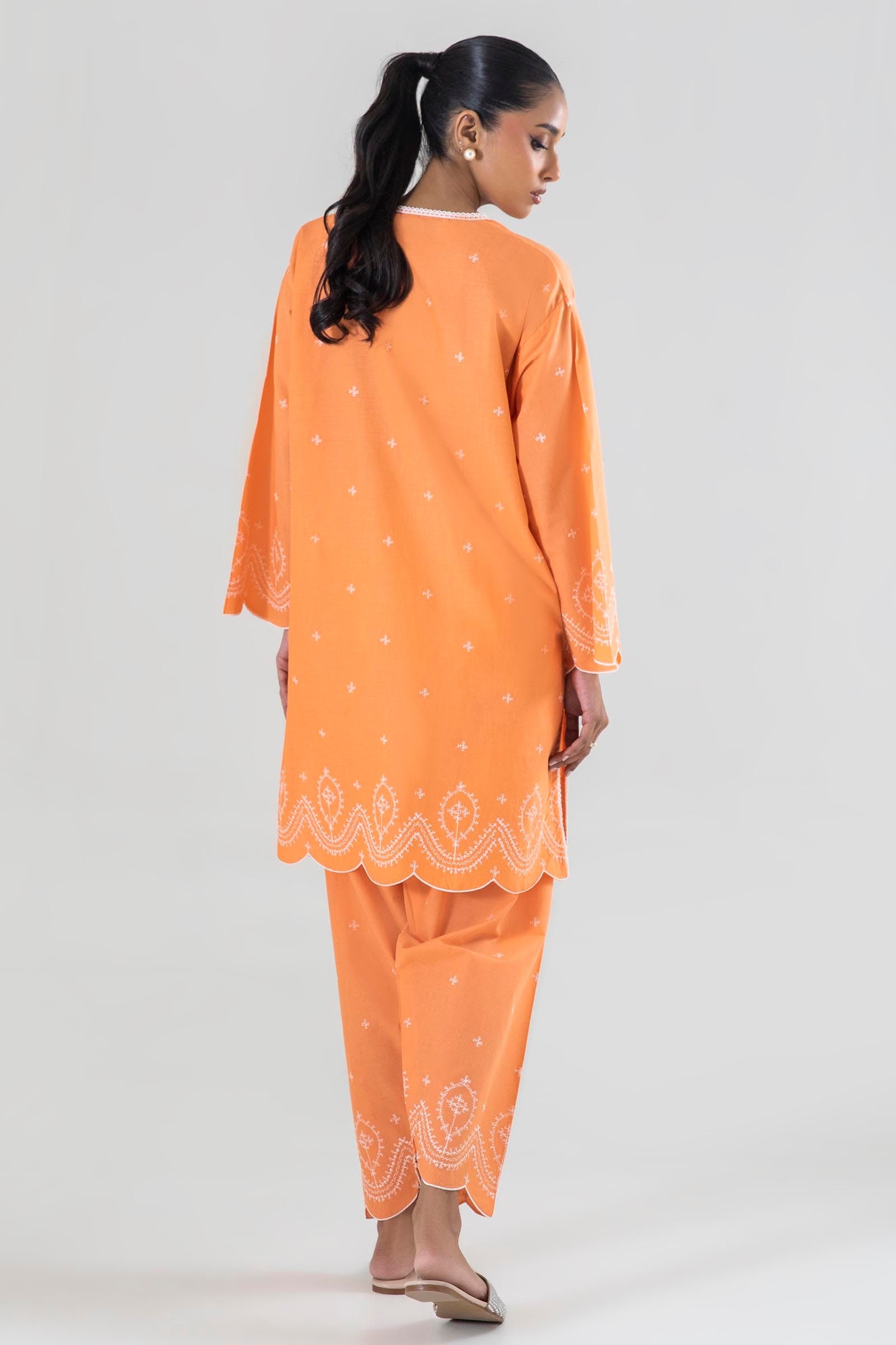 Stitched Orange Embroidered Shirt + Shalwar