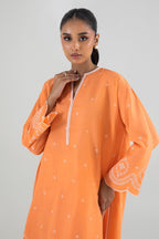 Stitched Orange Embroidered Shirt + Shalwar