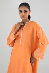 Stitched Orange Embroidered Shirt + Shalwar